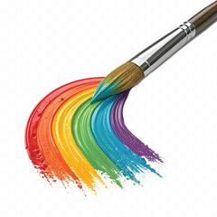 realistic 3d three dimensional  artist brush with glossy colourful painting isolated on white background