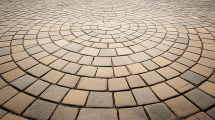 Circular pattern of cobblestones on the ground, showcasing texture and design in an outdoor setting