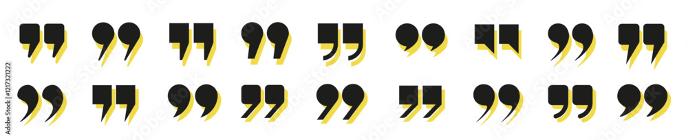 Fototapete a set of double black and yellow icons in the form of quotation marks on a white background. a set o