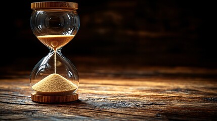 beautiful glass hourglass on rustic wooden table