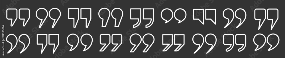 Fototapete a large set of icon outlines in the form of quotation marks on a dark background. a set of quotation