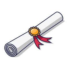 Diploma roll icon. Graduate letter with ribbon, symbolizing academic achievement. Vector illustration isolated on a white background, ideal for graduation themes.