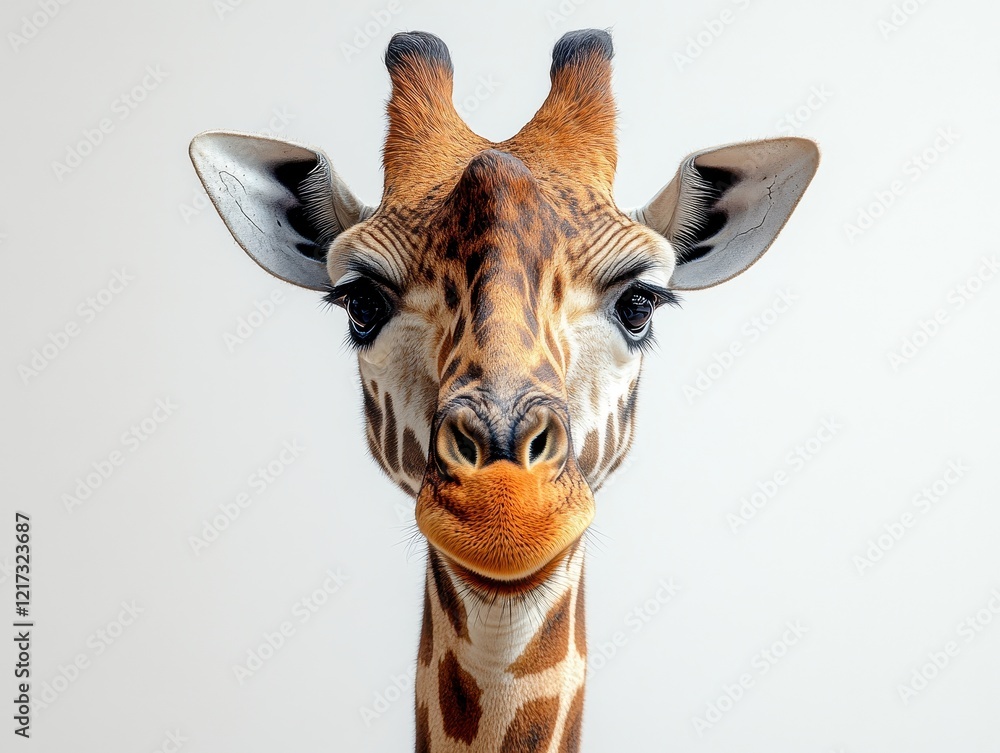 Poster a close-up portrait of a giraffe with expressive features.