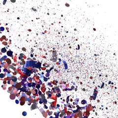 Festive explosion of red, blue confetti. Perfect for party, celebration, holiday backgrounds.