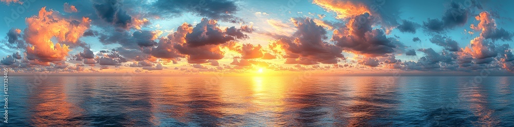 Aufkleber a mesmerizing sunset sky panorama with cumulus clouds presented in a seamless hdr 360-degree spheric