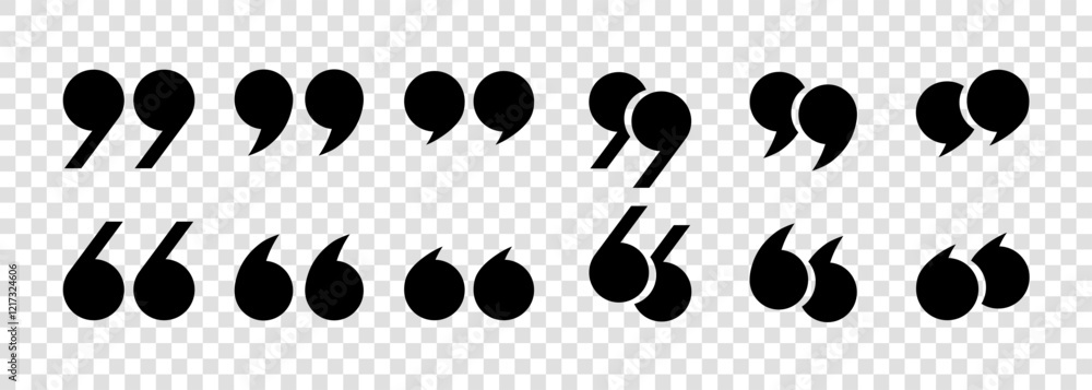Fototapete quotation marks, a set of isolated black vector icons in the form of circular quotation marks on a t