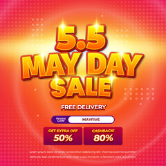5.5 May Day Sale Banner with Halftone Background, Cashback Offers, and Seasonal Discounts Exclusive Halftone Banner
