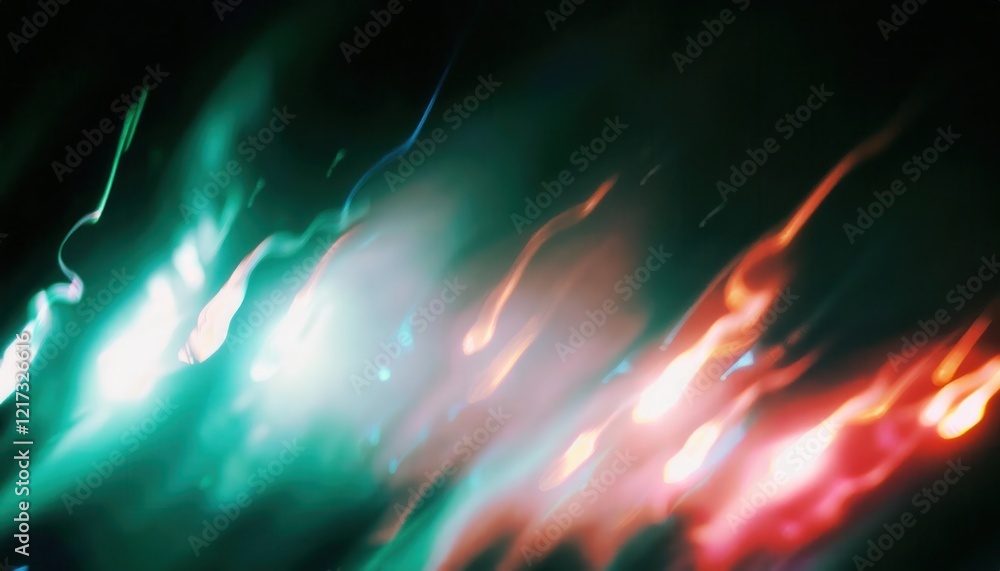 Poster ethereal neon light streaks in motion over dark background for abstract designs, futuristic themes, 