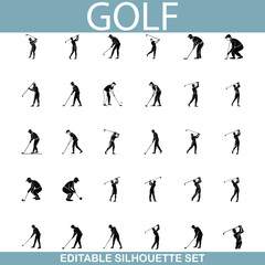 Golf Silhouette Set Editable Vector Icons for Game Design