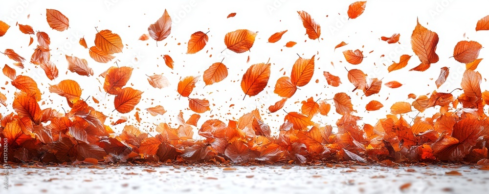 Poster a transparent background with isolated autumn leaves dancing in the wind, framed by a texture overla