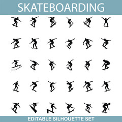 Naklejka premium Skateboarding Silhouettes Editable Vector Set of Action Poses