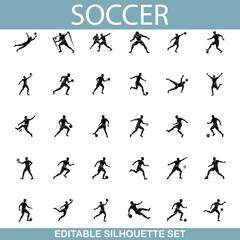 Soccer Player Silhouettes Editable Vector Set for Design