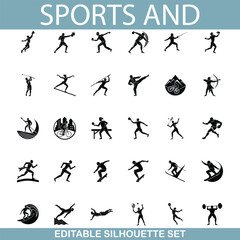 Editable Sports Silhouettes Athletics, Winter, Summer, and Combat