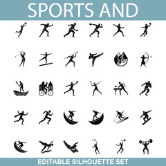 Editable Sports Silhouettes Athletics, Running, Winter, Summer Games