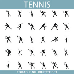 Naklejka premium Tennis Player Silhouettes Editable Vector Set for Design