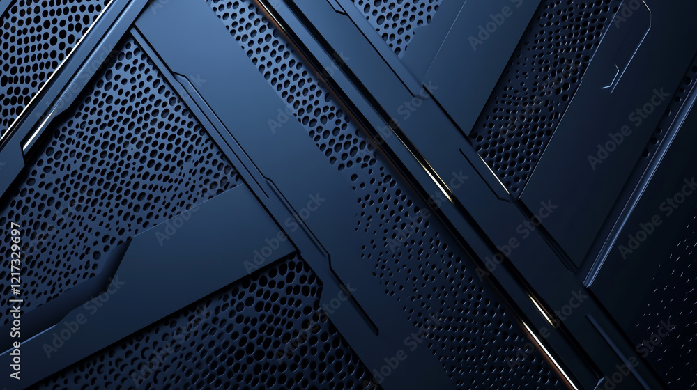 Poster abstract technology background features a mesmerizing blue backdrop with a sleek metal pattern.
