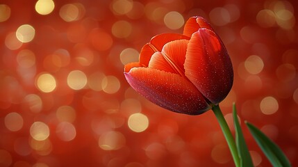 Red tulip, bokeh background, romantic, Valentine's Day card