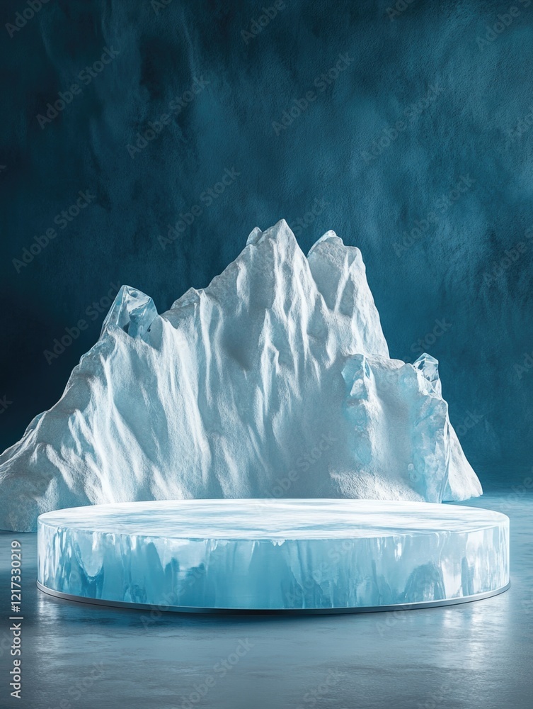 Poster a large block of ice with a circle of light around it, symbolizing melting due to global warming.