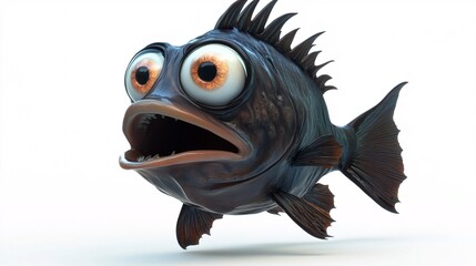 A cartoon-style fish with large eyes and an exaggerated expression, floating against a white background.