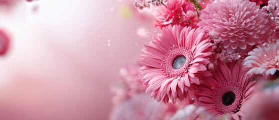 Vibrant pink flower arrangement nature setting floral photography soft light close-up view beauty concept