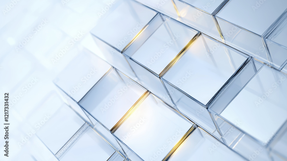 Poster transparent glass blocks create modern architectural design with light reflections