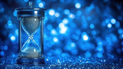 Glittering Hourglass Against a Blue Sparkling Background