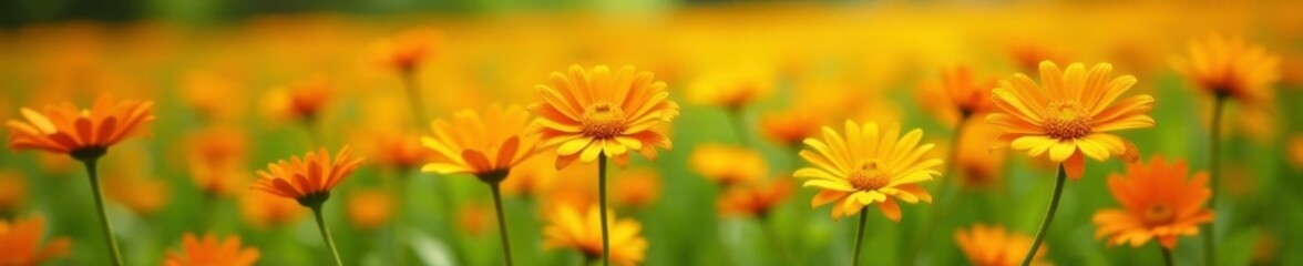 Obraz premium Field of bright orange gerbera daisies swaying gently, field, greenery