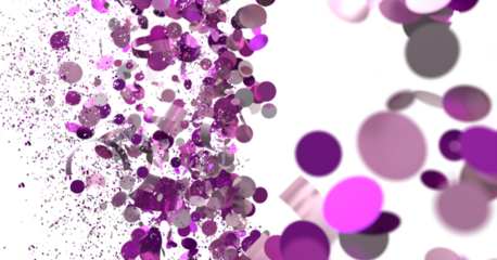 Falling purple and pink confetti on white. Festive backdrop for celebrations, party invitations, and more.