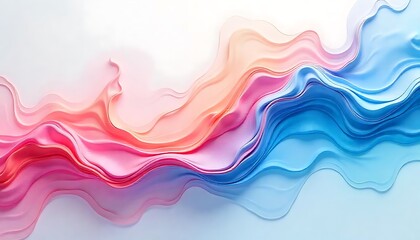 Abstract waves of pink, orange and blue flow gracefully across a white background creating a calming effect
