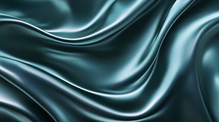 Fototapeta premium Elegant teal satin fabric waves, showcasing smooth texture and luxurious sheen.