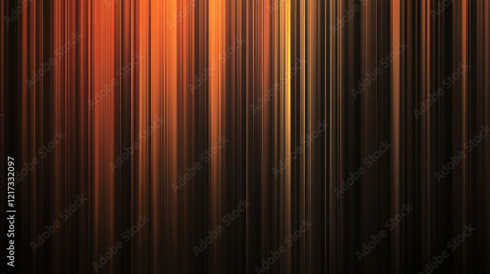 Poster an abstract pattern of warm vertical lines in shades of orange and black, evoking a sense of depth a