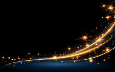 Golden glitter trail on black background gold sparkle magic