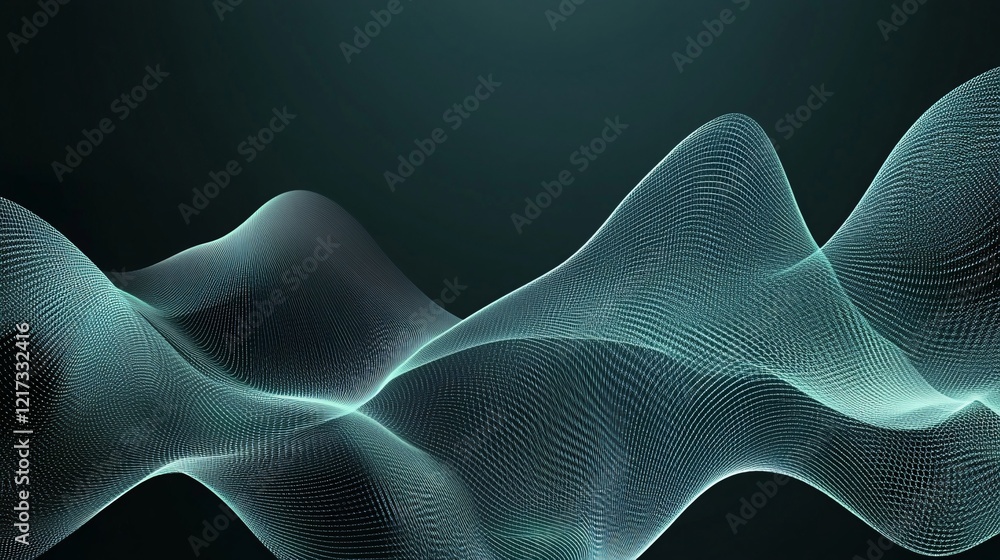 Poster abstract waves in a serene teal and black gradient, creating a calming visual effect.