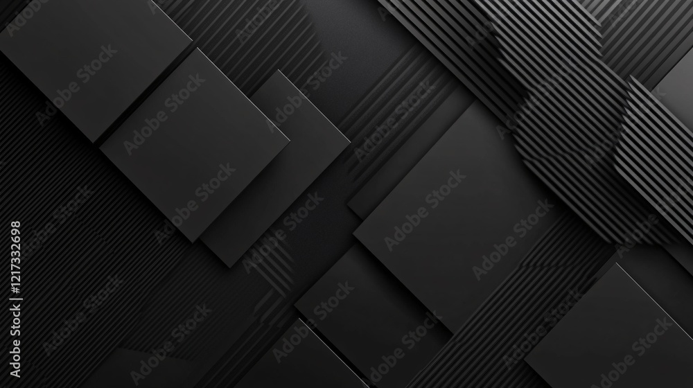 Poster abstract black geometric design featuring layered squares and textured lines.
