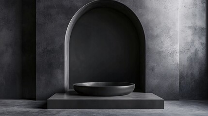 Elegant black bowl featured in a minimalist, dark-toned interior setting.