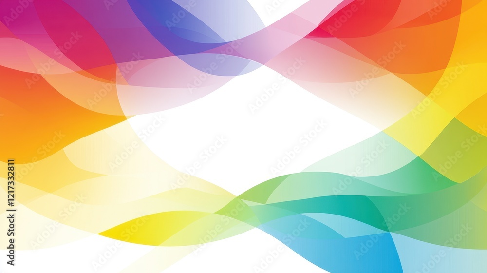 Poster abstract colorful wave pattern blending into a white center for text, with a professional and sleek 