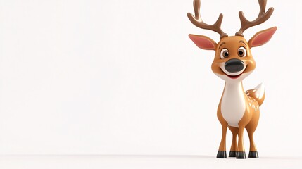 A cheerful cartoon reindeer with big antlers and bright eyes, perfect for holiday-themed designs.