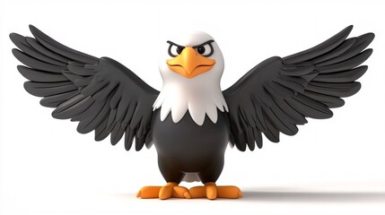 Obraz premium A bold cartoon eagle with spread wings, showcasing a fierce expression against a white background.