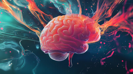 Obraz premium abstract technology background features a surreal depiction of brain liquid melting in an isolated digital art illustration.