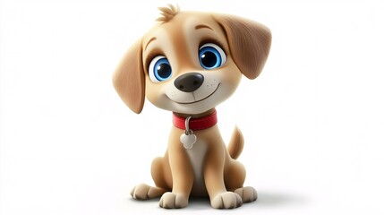 Fototapeta premium A cheerful animated puppy with large blue eyes and a red collar, exuding joy and playfulness.