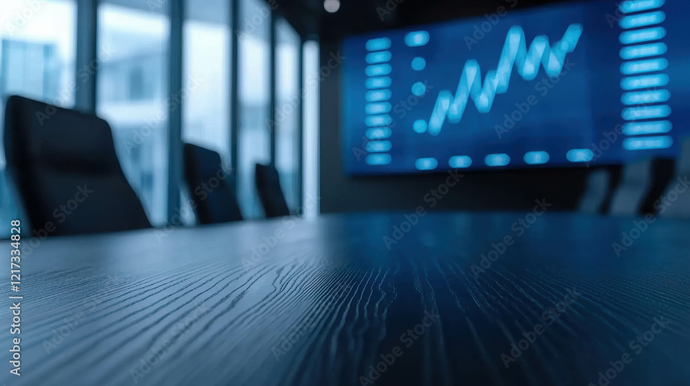Poster modern professional conference room featuring large main table and digital graph display