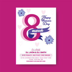 International women's day editable print flyer or poster template with floral 3d 8 illustration, women's day leaflet brochure cover background design