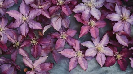 Purple Floral Pattern with Delicate Petals and Green Background