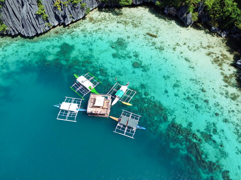 Aerial view of remote iland in El Nido,Philippines, with turquoise water. High quality photo