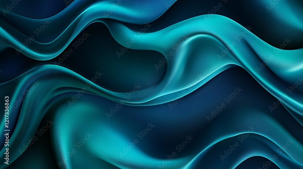 Poster flowing abstract waves in shades of teal and navy create a serene and dynamic visual experience.