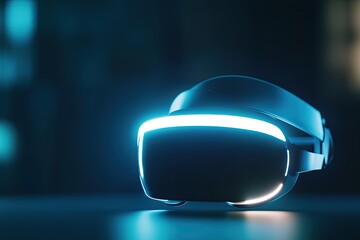 futuristic virtual reality headset glowing in dark space captivating design and sleek lines