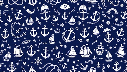 Nautical Anchors Ships Seamless Pattern Design