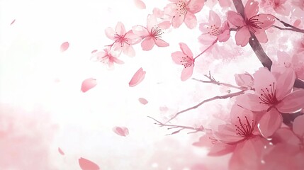 Naklejka premium Delicate cherry blossom branches in soft pink hues, evoking a serene and tranquil atmosphere.