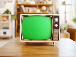 Vintage TV with Green Screen Background