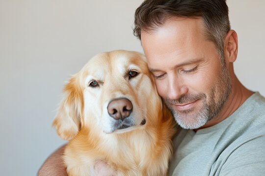 man embracing therapy dog his expression filled with warmth